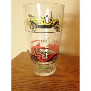 Hazel Atlas Glass Ford Hudson MCM Antique Car Design Vintage Tumbler